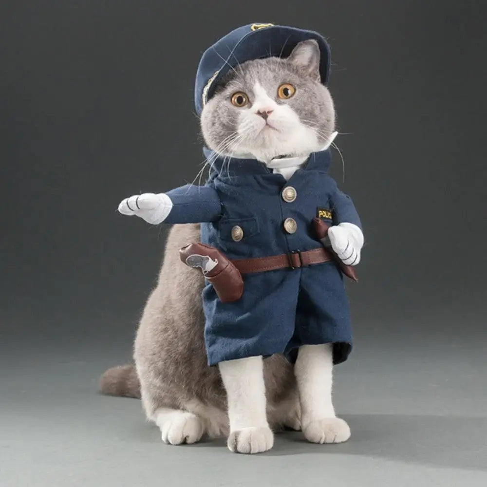 Police Officer Costume for Cat Pet Dress Up Uniform Halloween Apparel