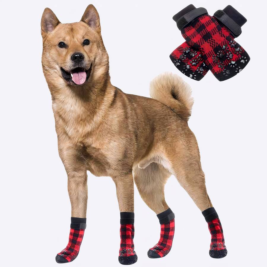 Non Slip Plaid Dog Slippers for Indoor Pets