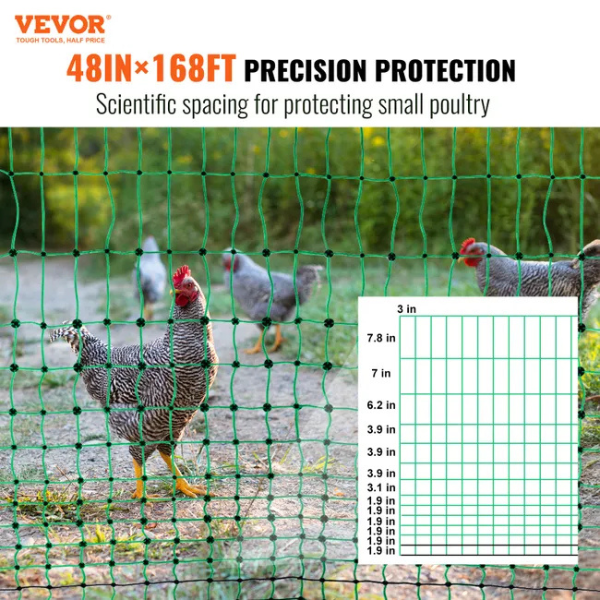 Electric Fence Net Kit 4 ft x 168 ft - Portable Polyethylene Mesh Fence with Posts and Double Pointed Stakes for Chicken Enclosure