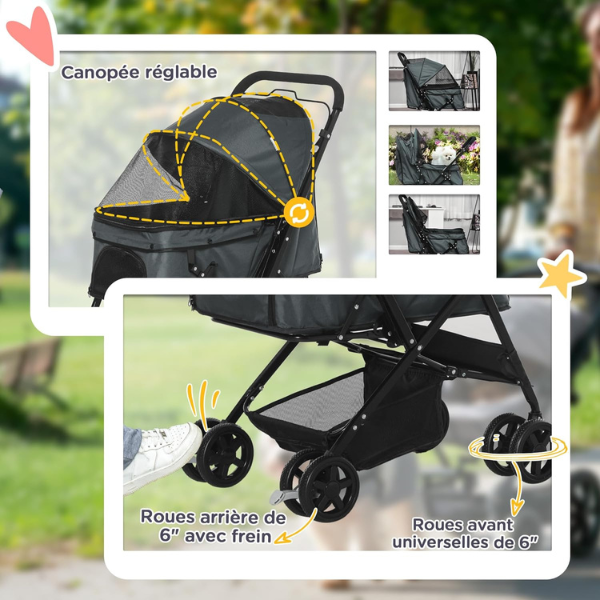 Dog Stroller with 4 Swivel Wheels Pet Carrier Cart for Small to Medium Dogs