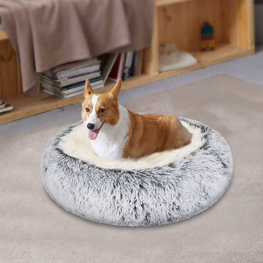 XXL Gray Cotton and Plush Dog Bed Basket Extra Large Pet Bed Basket for Dogs