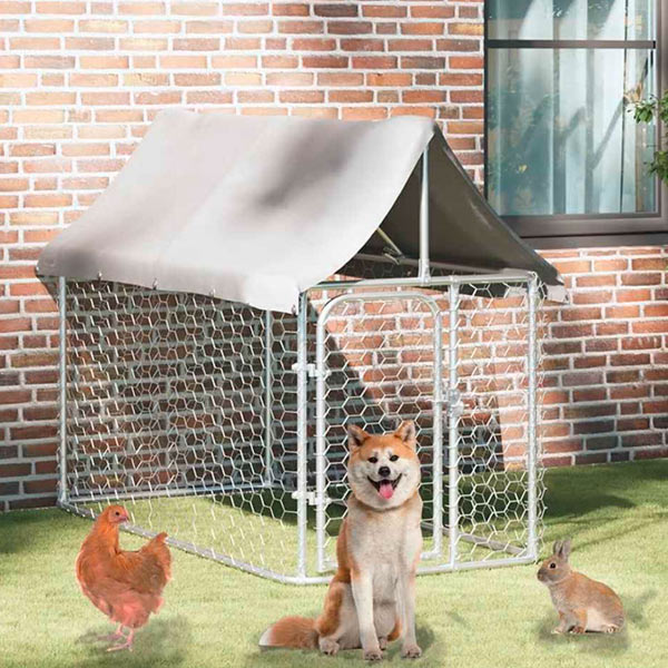 Outdoor Dog Kennel with Galvanized Steel Roof and Polyethylene Fabric 13x5x6.5 ft