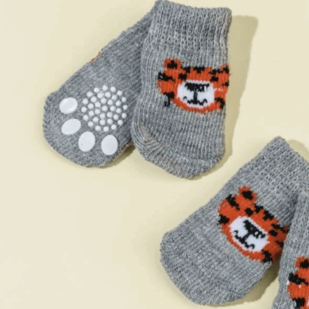 Dog Socks Non Slip Gray Tiger Print Pet Booties