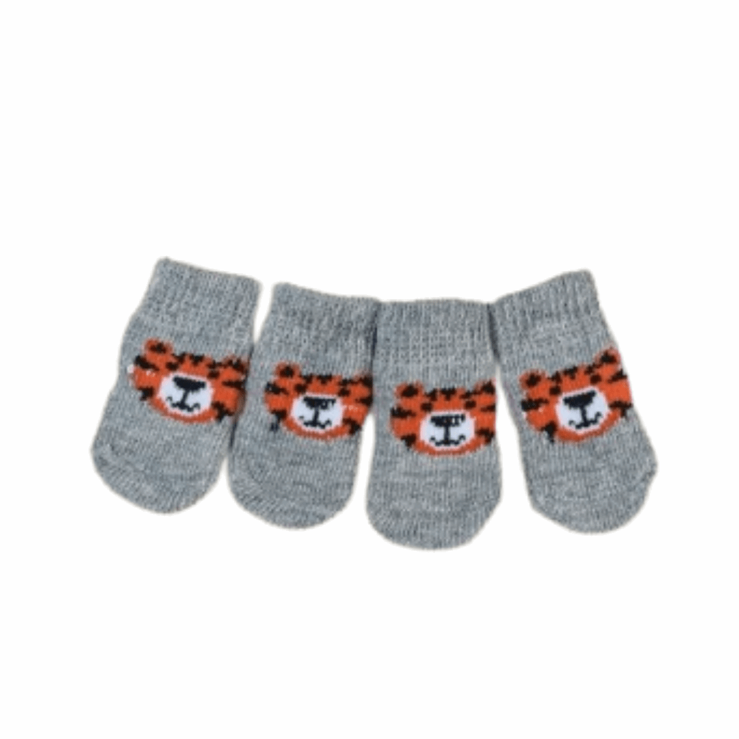 Dog Socks Non Slip Gray Tiger Print Pet Booties