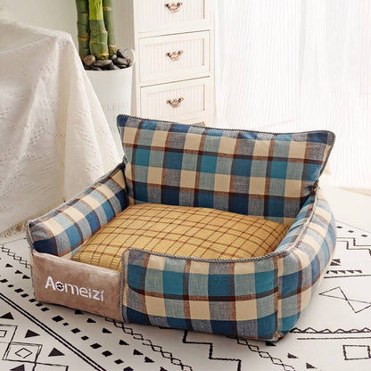 Soft Plush Plaid Dog Sofa Bed Comfortable Pet Couch with Cozy Cushion