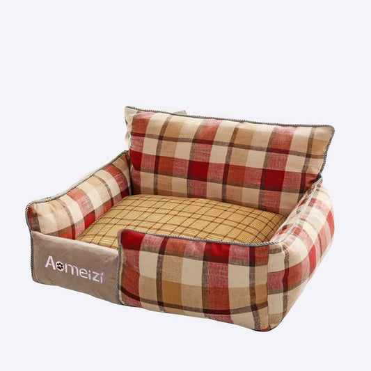 Soft Plush Plaid Dog Sofa Bed Comfortable Pet Couch with Cozy Cushion