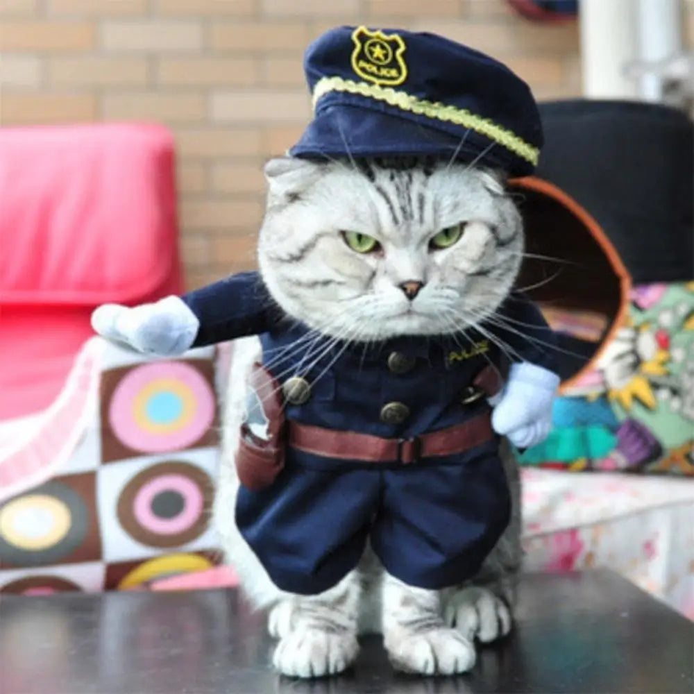 Police Officer Costume for Cat Pet Dress Up Uniform Halloween Apparel