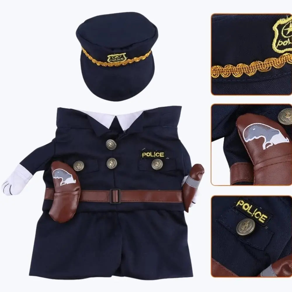 Police Officer Costume for Cat Pet Dress Up Uniform Halloween Apparel