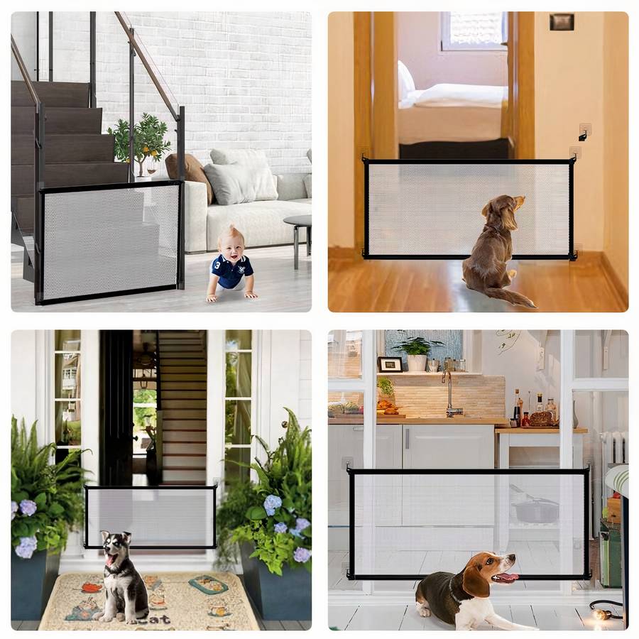 Mesh Dog Gate Barrier Adjustable Pet Safety Barrier for Cars and Homes