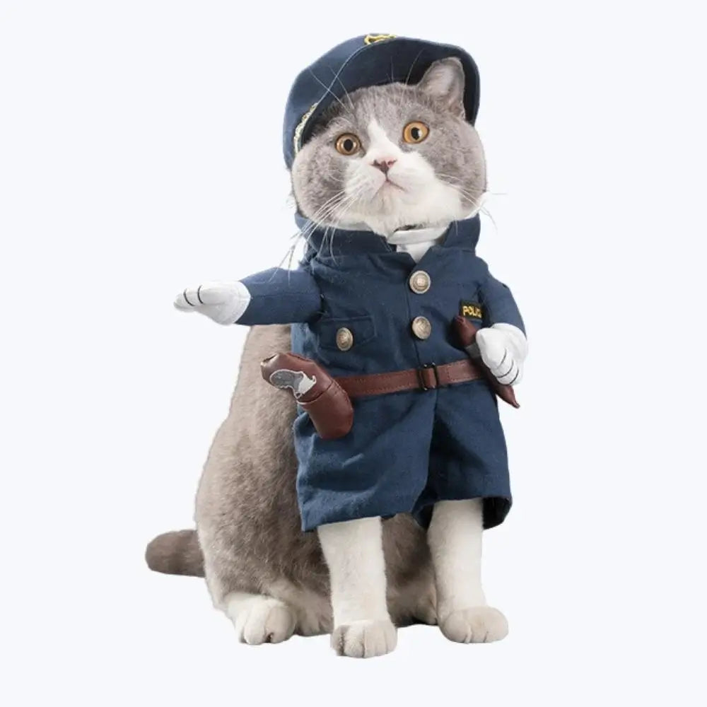 Police Officer Costume for Cat Pet Dress Up Uniform Halloween Apparel