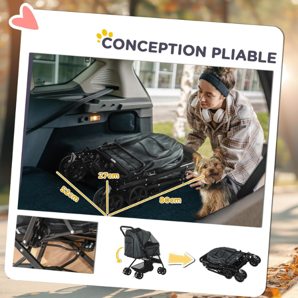 Dog Stroller with 4 Swivel Wheels Pet Carrier Cart for Small to Medium Dogs