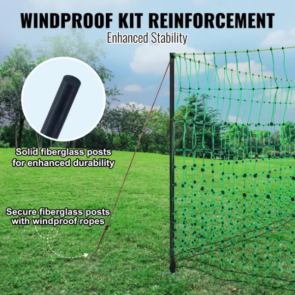 Electric Fence Net Kit 4 ft x 168 ft - Portable Polyethylene Mesh Fence with Posts and Double Pointed Stakes for Chicken Enclosure