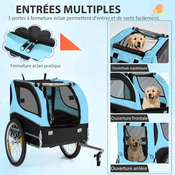 Folding Dog Bike Trailer with Oxford Canvas Pet Carrier Stroller with Flag 8 Reflectors Max Load 88 lbs