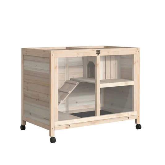 Two-Level Rabbit Hutch on Wheels with Hideaway and Removable Waste Tray