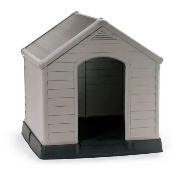 Beige and Brown Plastic Dog House 39 x 37 x 39 inches Durable Outdoor Dog Kennel Shelter