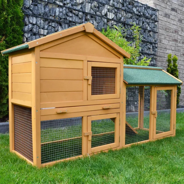 Rabbit Hutch with Cage - 57x21x34 Inch Bunny Enclosure - Rabbit Villa House