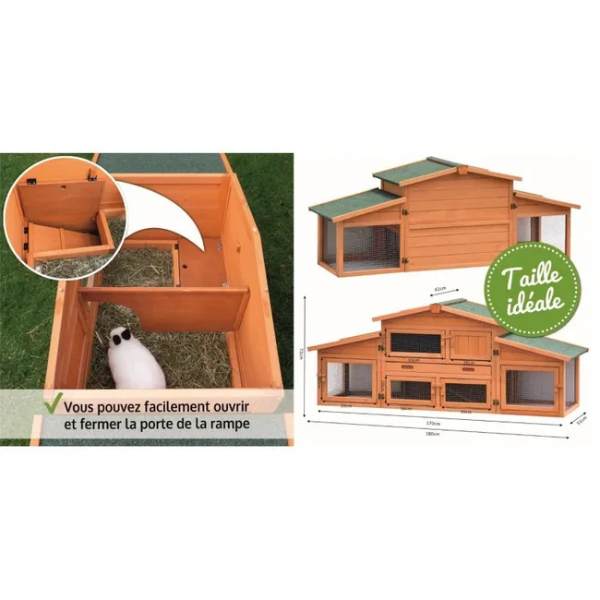 Outdoor Rabbit Hutch Cage 185x51x75cm Large Small Animal Enclosure