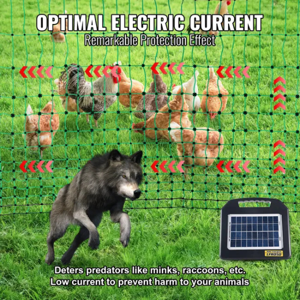 Electric Fence Net Kit 4 ft x 168 ft - Portable Polyethylene Mesh Fence with Posts and Double Pointed Stakes for Chicken Enclosure