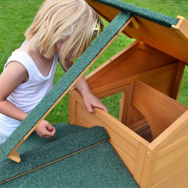 Rabbit Hutch with Cage - 57x21x34 Inch Bunny Enclosure - Rabbit Villa House