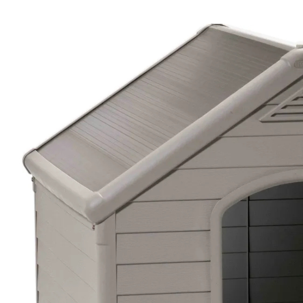 Beige and Brown Plastic Dog House 39 x 37 x 39 inches Durable Outdoor Dog Kennel Shelter