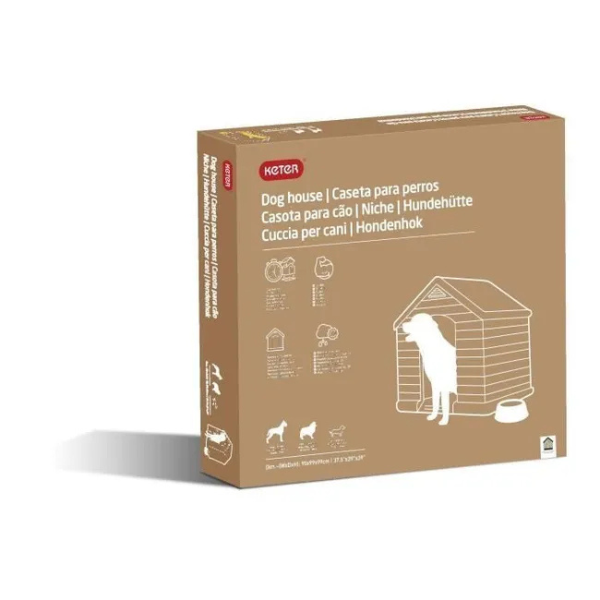 Beige and Brown Plastic Dog House 39 x 37 x 39 inches Durable Outdoor Dog Kennel Shelter