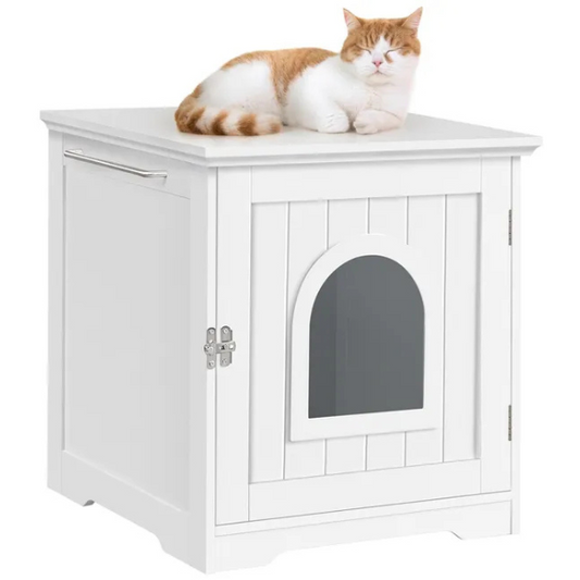 Cat Litter Box Furniture with Door 50x53x55cm Enclosed Cat Toilet House