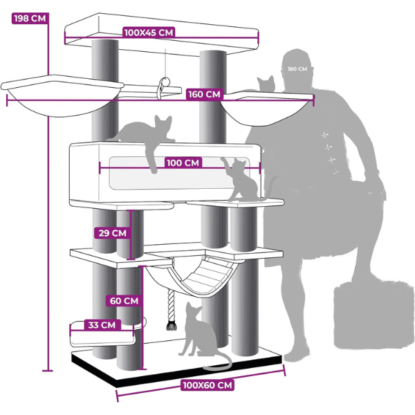 Giant XXL Cat Tree 19 Inch by 69 Inch Tall Cat Tower with Multiple Levels and Scratching Posts