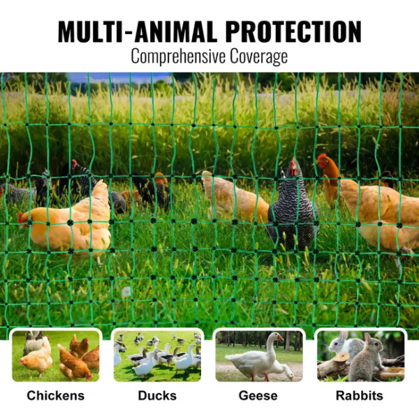 Electric Fence Net Kit 4 ft x 168 ft - Portable Polyethylene Mesh Fence with Posts and Double Pointed Stakes for Chicken Enclosure