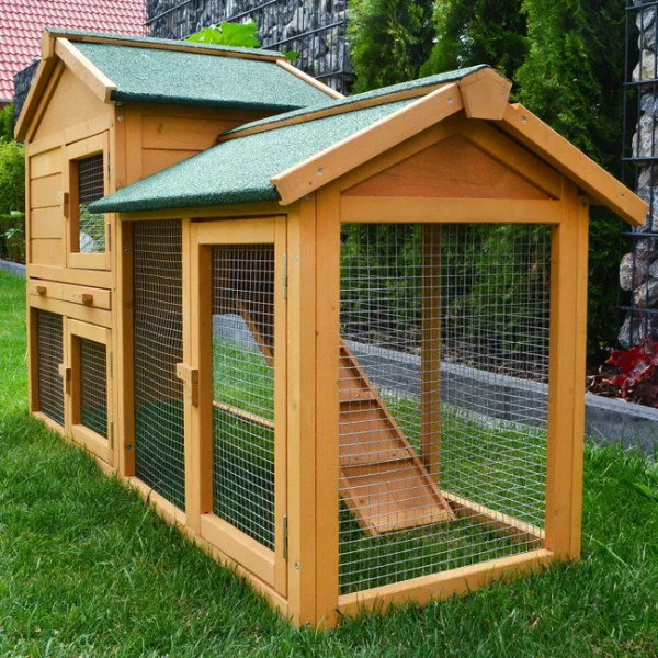Rabbit Hutch with Cage - 57x21x34 Inch Bunny Enclosure - Rabbit Villa House