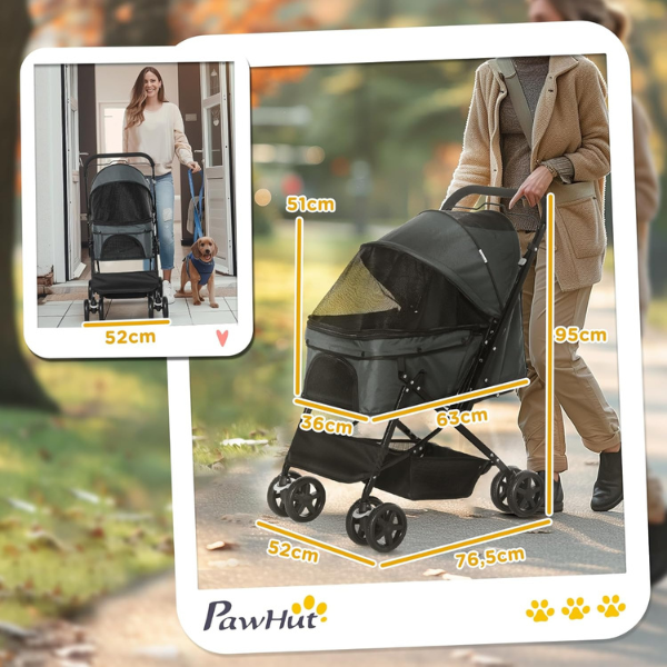 Dog Stroller with 4 Swivel Wheels Pet Carrier Cart for Small to Medium Dogs