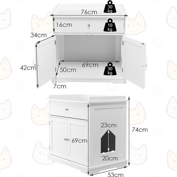 Litter Box Enclosure Furniture for Cats Hidden Cat Toilet with Drawer and 2 Doors