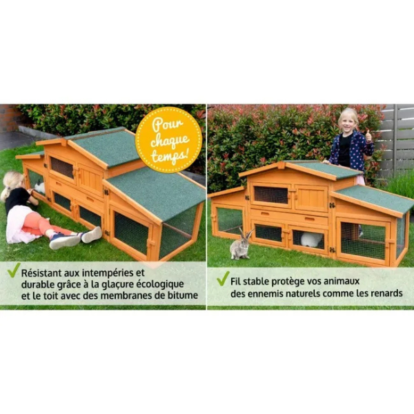 Outdoor Rabbit Hutch Cage 185x51x75cm Large Small Animal Enclosure