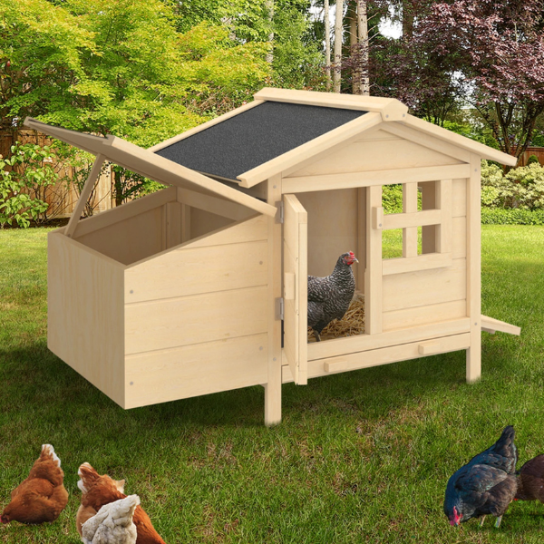 Raised Wooden Chicken Coop with Nesting Box