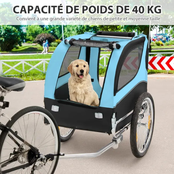 Folding Dog Bike Trailer with Oxford Canvas Pet Carrier Stroller with Flag 8 Reflectors Max Load 88 lbs