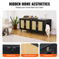 Wooden Litter Box Cabinet for 2 Cats Black Rattan Decor Cat Furniture Storage Unit