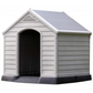 Beige and Brown Plastic Dog House 39 x 37 x 39 inches Durable Outdoor Dog Kennel Shelter