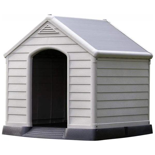 Beige and Brown Plastic Dog House 39 x 37 x 39 inches Durable Outdoor Dog Kennel Shelter