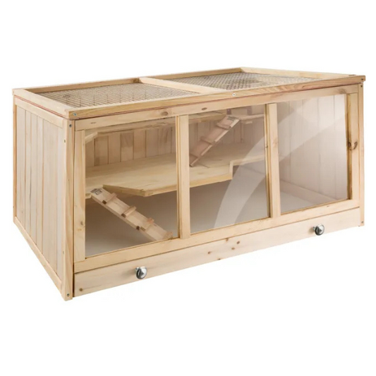 Wooden Small Animal Cage with Openable Wire Mesh Roof for Rodents