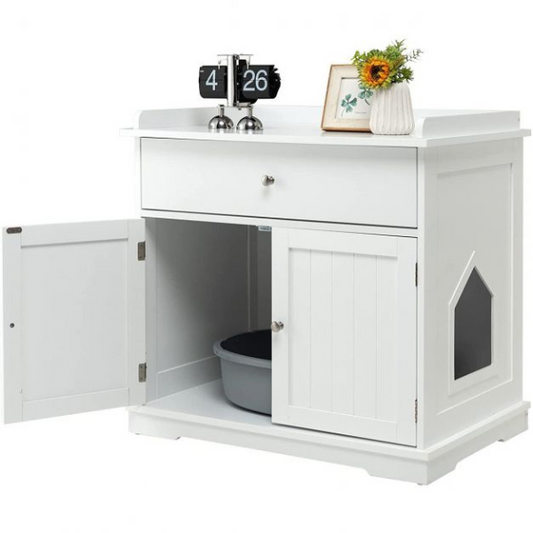 Litter Box Enclosure Furniture for Cats Hidden Cat Toilet with Drawer and 2 Doors