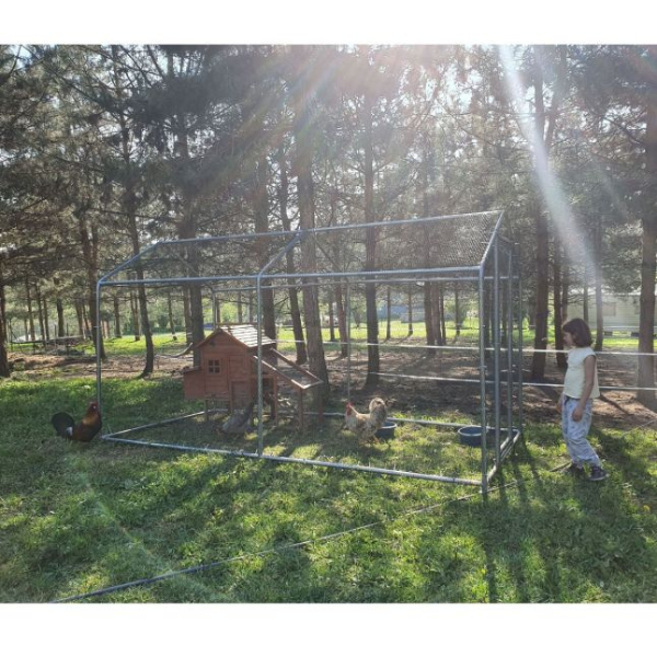 8m2 Chicken Coop Run 32mm Tubes 7.4ft High Reinforced Wire Fence 4x6.5ft Galvanized Steel