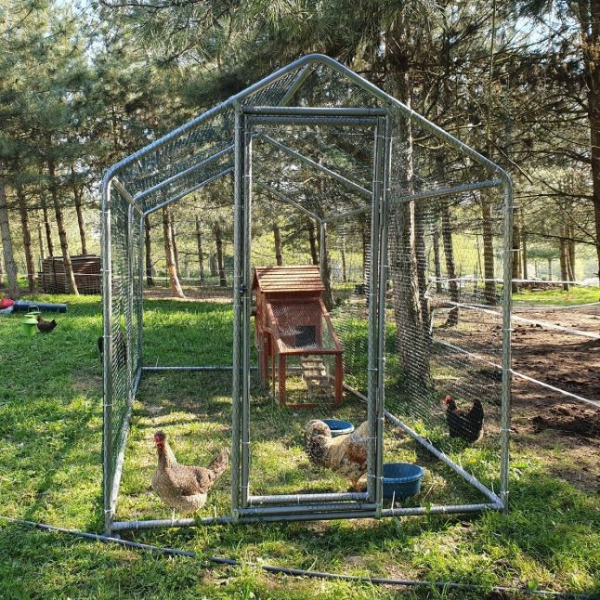 8m2 Chicken Coop Run 32mm Tubes 7.4ft High Reinforced Wire Fence 4x6.5ft Galvanized Steel