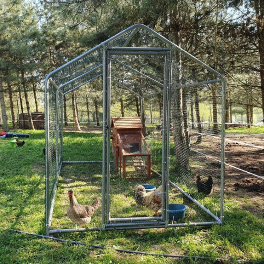 8m2 Chicken Coop Run 32mm Tubes 7.4ft High Reinforced Wire Fence 4x6.5ft Galvanized Steel