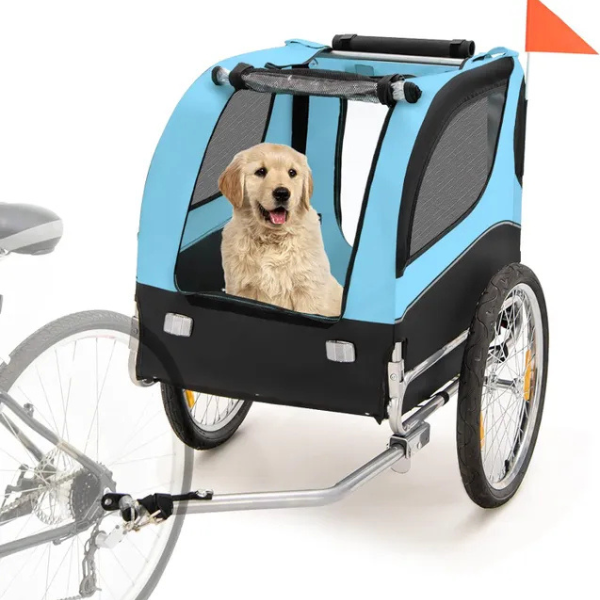 Folding Dog Bike Trailer with Oxford Canvas Pet Carrier Stroller with Flag 8 Reflectors Max Load 88 lbs