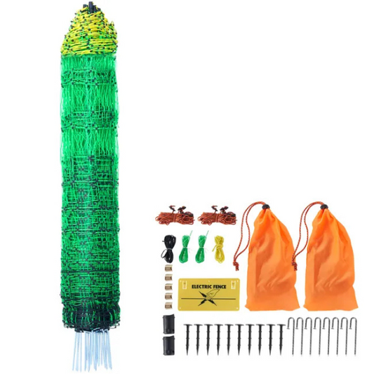 Electric Fence Net Kit 4 ft x 168 ft - Portable Polyethylene Mesh Fence with Posts and Double Pointed Stakes for Chicken Enclosure