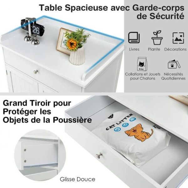 Litter Box Enclosure Furniture for Cats Hidden Cat Toilet with Drawer and 2 Doors