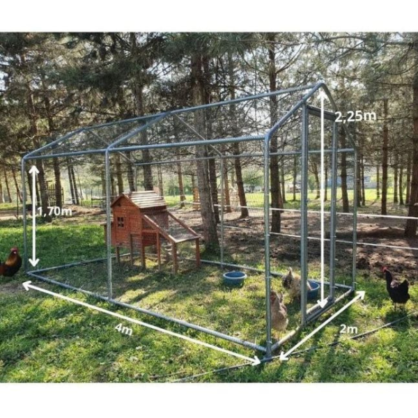 8m2 Chicken Coop Run 32mm Tubes 7.4ft High Reinforced Wire Fence 4x6.5ft Galvanized Steel