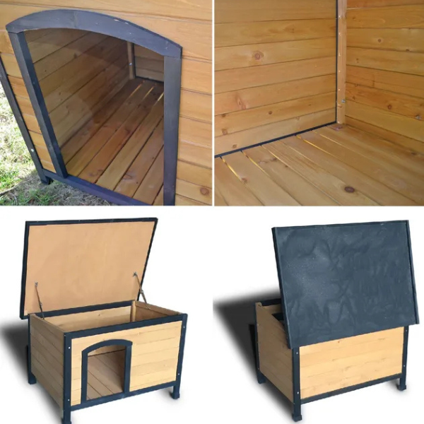 Large Outdoor Pine Wood Dog House with Roof Vent 89 x 45.5 x 32 Inches