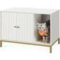 White Cat Litter Box Enclosed Hooded Cat Toilet House Easy Clean Pet Litter Tray