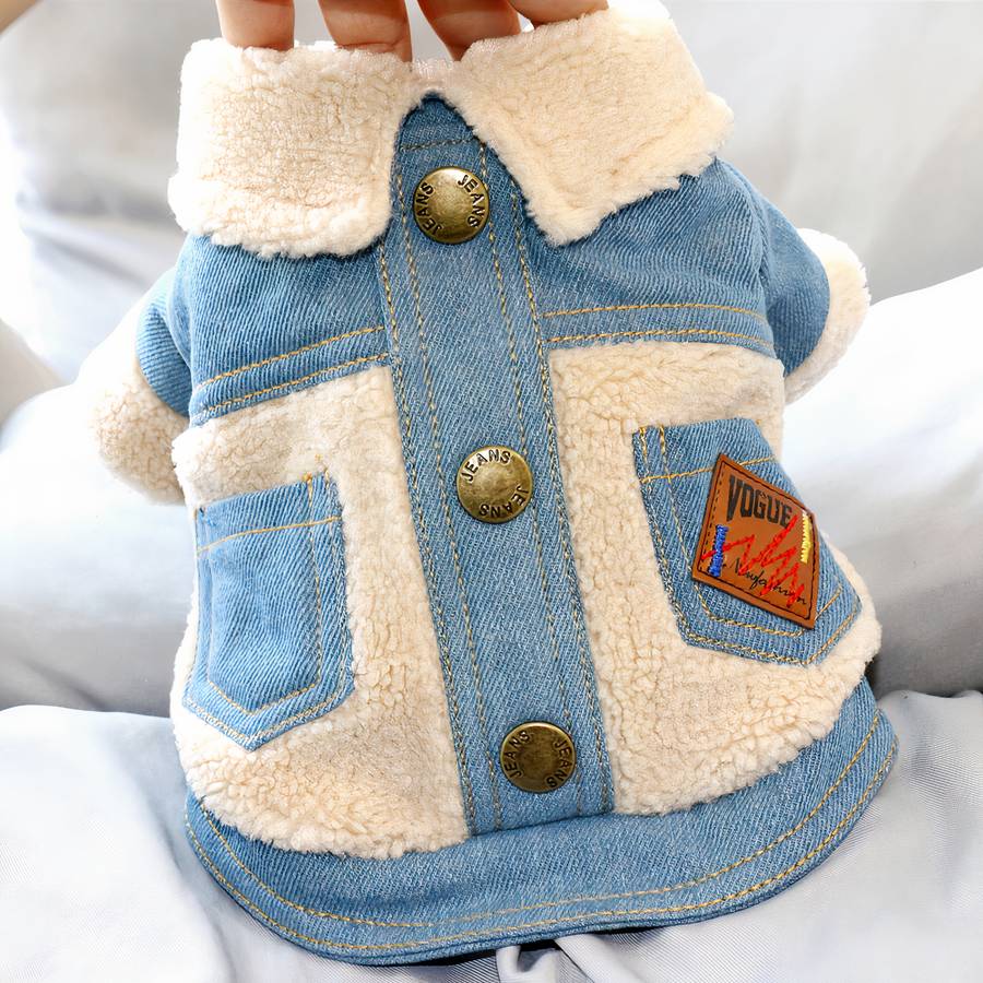 Winter Denim Dog Coat Warm Jacket for Small Medium Large Dogs