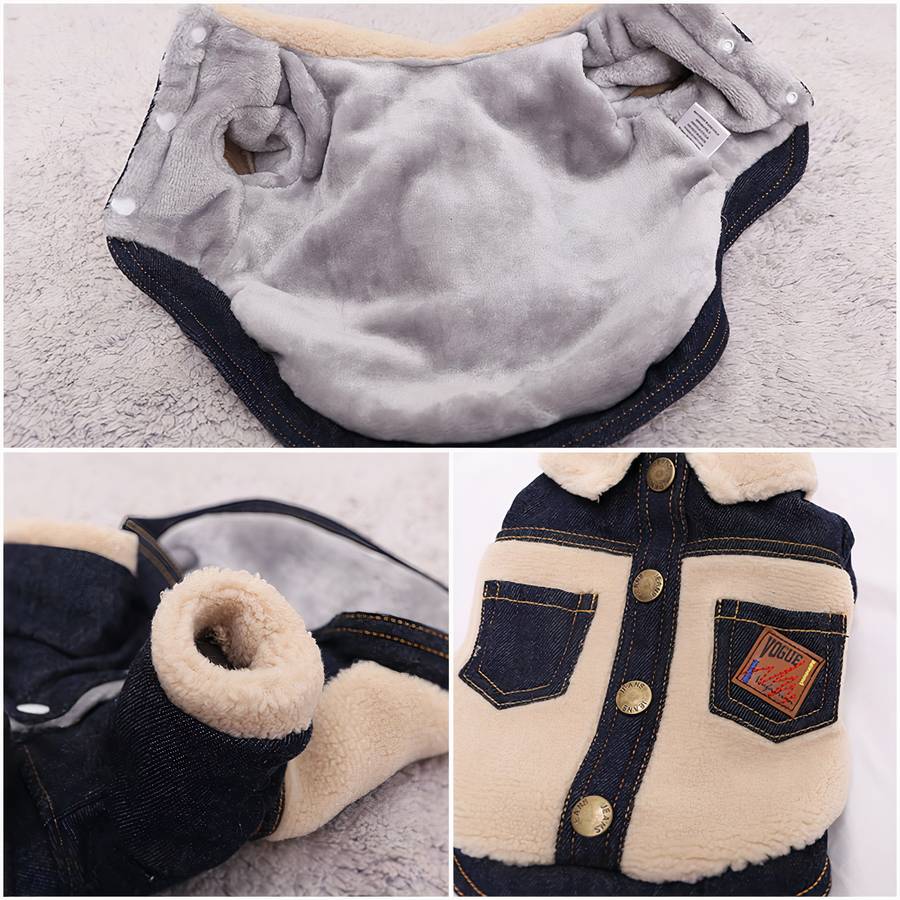 Winter Denim Dog Coat Warm Jacket for Small Medium Large Dogs